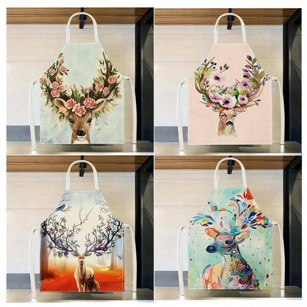 1 Stück Rentier Muster Schürze, kreativ und Lustig stylisch bedruckte Haushaltsschürze, wasserdicht und ölfest, leicht zu reinigende Küchen-/Kochschürze, kreative Haushaltsschürze, Arbeitsuniform