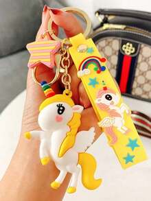 Creative Cartoon Keychain, Decorated With Cute Rainbow Unicorn And Gold Pendant, Can Be Hung On Backpack, Ideal Gift For Girls - one-size - View 13