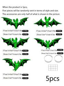 10/5 件万圣节蝙蝠挂饰，夜光蝙蝠饰品，万圣节恐怖派对花环装饰，需要先吸收光线，然后暴露在光线或阳光下，适用于万圣节派对装饰、家居装饰 - 彩色 - 查看 12