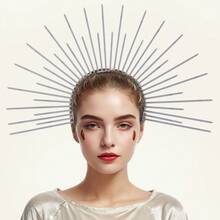 1 Halo Crown Mary Headband Gold Tiara Lolita Retro Crown Role Playing Headpiece DIY Headpiece, Bohemian Wedding, Halloween, Gothic, Ball, Party, Carnival (Black, Gold) Halloween Tie Type (Tie Material), Hair Band, Hair Hoop Hair Accessories