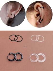 树脂防过敏螺旋耳环耳环扣耳洞愈合护理耳环圈堆叠耳环套装2/4件可选小巧可爱耳钉配饰 - 彩色 - 查看 11