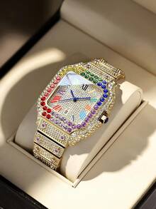 DAYAND NIGHT 2025 New 42mm Full Rhinestone Luxury Quartz Watch, Iced-Out Diamond Watch, Moissanite Roman Watch, Dazzling, Unisex, Business Casual, Fashion Versatile, Waterproof, Popular Model - 22 Colors, Suitable For Party, Banquet, Daily Wear, Gift For Valentine's Day, Anniversary, Birthday - 玫瑰金 - 查看 15