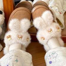 Damen Flauschige Slip-On Pantoffeln mit dicker Sohle, warm gefüttert, rutschfest, bequeme Fellsandalen für den Winter