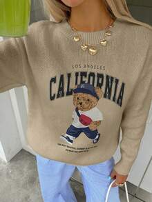 女士休闲时尚数码印花白熊印花圆领套头衫，适合日常穿着、通勤和购物，秋冬季 - 彩色 - 查看 6