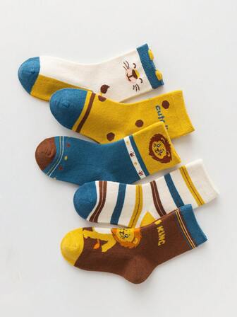5 pares de calcetines de media caña con diseños de dibujos animados para niños, calcetines lindos para primavera y otoño/invierno