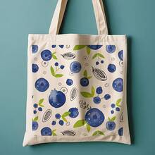 1pc Blueberry Print Canvas Tote Bag - Reusable Grocery Bag 13.8x15.8 Leak-Proof Durable Polyester Canvas Shopping, Beach, Work, School - Stylish Fruit Design Holiday (Easter, Mother's Day, Graduation), Grocery Tote Bag, Beach Carryall