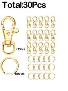30/60 件金色和银色旋转弹簧钩和钥匙圈、小龙虾爪钥匙扣和钥匙扣环，适用于钥匙扣夹、钥匙、珠宝制作、艺术和工艺品 - 可旋轉式鑰匙圈套裝 - 查看 11