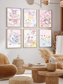 1 件无框 Sanrio 可爱海报家居装饰高品质印刷品，经典装饰艺术风格，可直接悬挂于客厅、卧室、节日派对和室内装饰、电影墙壁艺术、卧室艺术品、精致美学、纹理饰面 - 彩色 - 查看 1