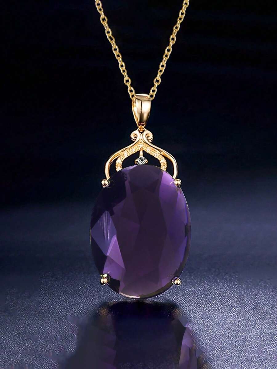 1 PC Elegant Purple Cubic Zirconia Necklace Pendant For Women Valentine's Day Gift Wedding Anniversary Jewelry,Mom,Mother,Mother's Day,Gift - 1# - View 1