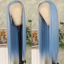 13X6 Free Part Platinum Blonde Lace Front Wigs 28 Inch Pre Plucked Long Straight Hair Wigs Glueless Soft Ash Blonde Colored Wigs Heat Resistant Fiber Hair Synthetic Lace Front Wigs For Women For Daily Christmas Party Cosplay Use - 藍色 - 查看 3