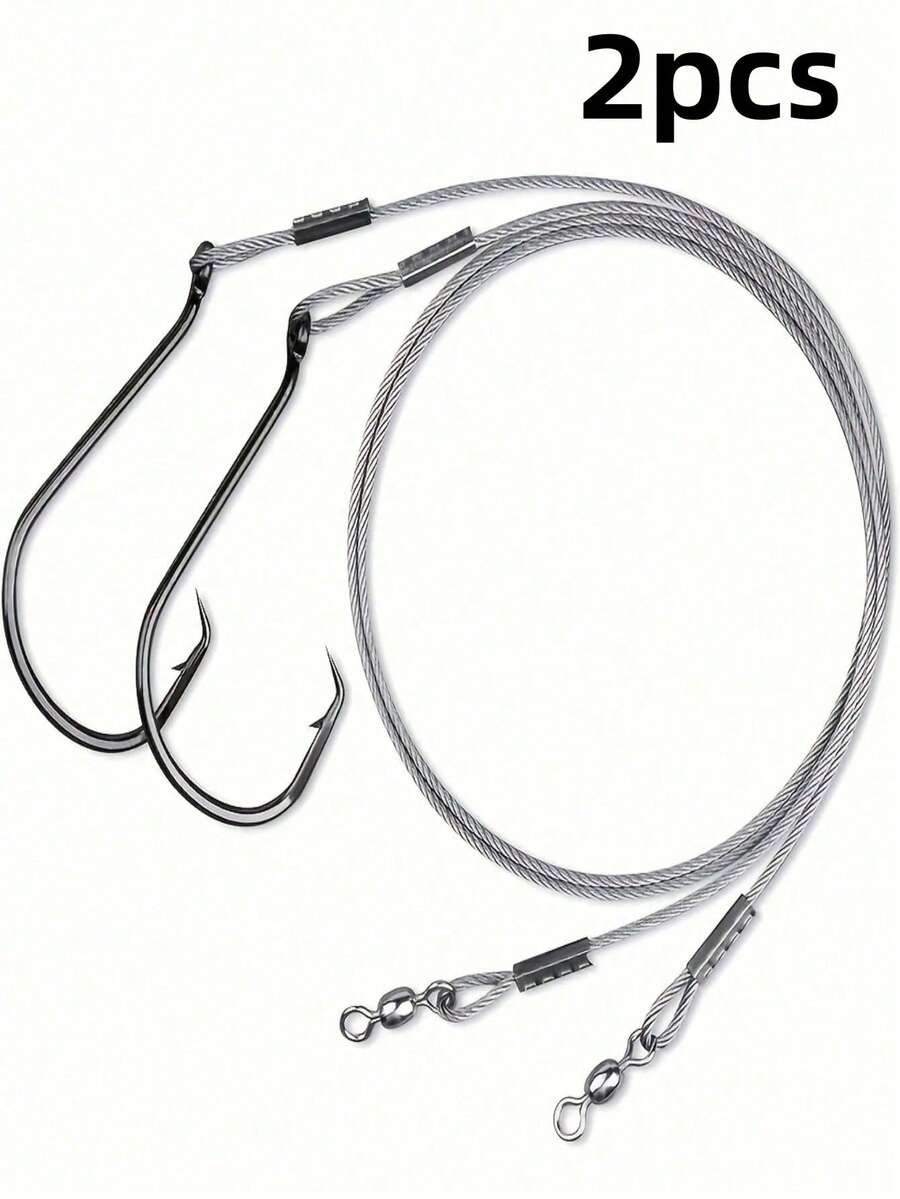 2pcs Anti-Foul Double Hook Rig Set: Suitable For European Carp Fishing, Bypassing Weeds, Rocks And Silt - Silver - View 1