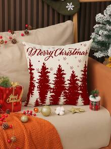 1pc/4pcs Christmas Snowflake, Holly, Reindeer Print Linen Throw Pillow Cover, 17.7*17.7inch/45X45cm, Decorative Pillow Case For Room, Bedroom, Sofa (No Pillow Insert)