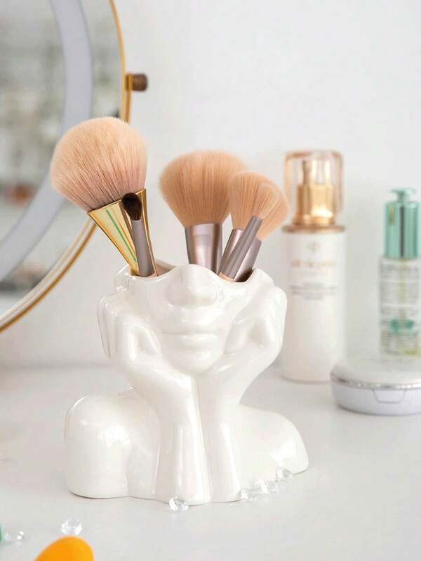 1 Urocze pudełko do przechowywania kosmetyków z podparciem twarzy, modna dekoracja toaletki, pudełko do przechowywania biżuterii, pudełko do przechowywania w łazience i przenośny niezbędnik w podróży, idealne na prezenty świąteczne, urodzinowe i dekoracje ślubne, dekoracja domu, dekoracja sypialni (biała)