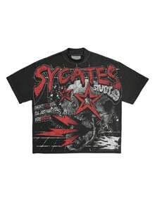 Grunge Revival Essential - Contrast Red/White Graphics With Edgy GAGADO Detail |   100% Cotton - 黑色 - 查看 2