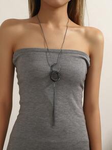 1pc Vintage Geometric Multi-Layer Round Copper Alloy Long Tassel Necklace, Unisex Couples & Best Friends Design, Elegant Minimalist Style