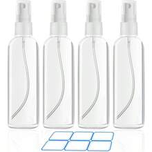4 Pack 3.4 Oz 100ml Small Spray Bottles, TSA Approved Travel Bottles Toiletries With Labels - Fine Mist, Refillable, Reusable, Leak Proof