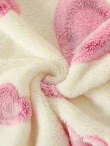 两件套女童毛绒睡衣套装，可爱毛茸茸心形图案圆领长袖上衣和长裤，休闲家居服，秋冬 - 粉色 - 查看 9