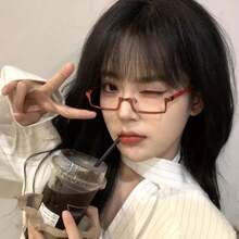 A Stylish Half-Frame Glasses With A Punk Style, Featuring Cute Sister Designs And Soft Literary Decorations, With Frameless Lenses - 紅色 - 查看 5