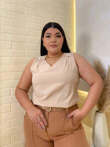 RAINBOW Plain Tank Top Sleeveless Blouse Plain Creppinho With 4 Buttons Plus Size G1G2G3 46-52 Casual Women - 62-AREIA - 查看 3