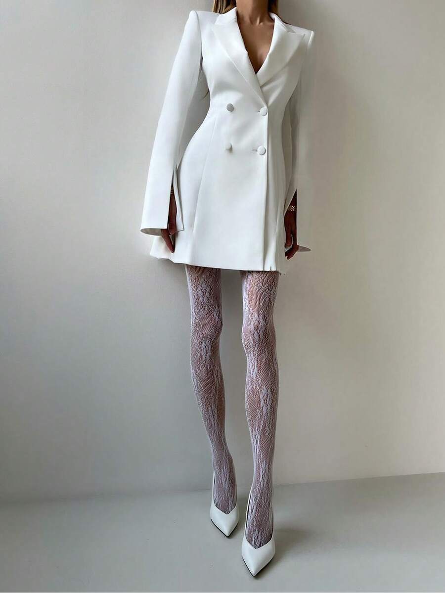 优雅商务休闲束腰西装外套连衣裙 - 白色 - 查看 1