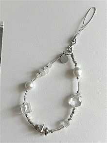 1 pièce Étui de téléphone à perles asymétrique simple de luxe, pendentif décoratif de chaîne d'accessoires universels pour femme - Multicolore - Voir 3