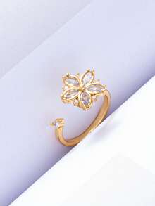 1pc Fashion Ins Style Luxury Brass Alloy Zirconia Star Windmill Decor Rotatable Adjustable Ring, Suitable For Women Daily/Party Wear, Gift For Girlfriend/Bestie - Rotating Windmill Ring - View 9