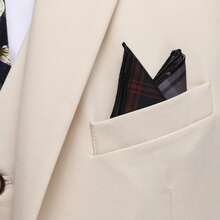 The Latest Men's Solid Color Suit Two-Piece Set With Lapel Collar And Double Breasted Buttons For Four Seasons, Men's Business Suit, Formal Business Casual Wedding Dress - 米色 - 查看 3
