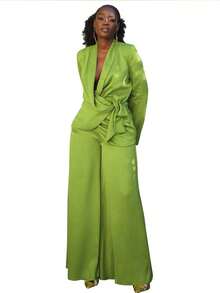 Cinturón elegante de unicolor con cremallera y nudo en la cintura, adecuado para bodas, citas nocturnas y primavera - Verde - Ver 5