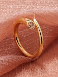 1枚新款时尚戒指，镶嵌合成立方氧化锆，女士珠宝礼物，适合婚礼、派对、生日、圣诞节、情人节等场合。 - 金黃色 - 查看 7