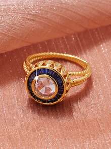 1枚时尚奢华圆形合成立方氧化锆男士戒指，适合日常佩戴、派对、节日、生日、情人节、圣诞节、新年礼物 - 金黃色 - 查看 3