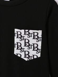 2pcs/Set Kids Boys Clothing Set, Contrast Color Pocket Hoodie And Casual Letter Print Pants, Autumn/Winter