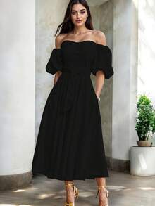 Women Midi Dresses - Black - View 3