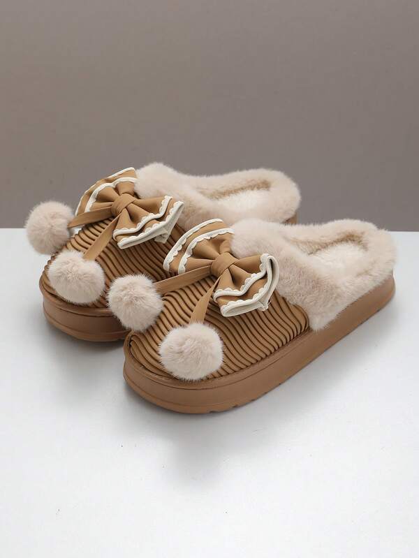 Women's Butterfly Decor Warm Winter Slippers - Comfortable Thick Sole Anti-Slip Thick Warm House Shoes