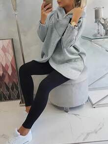 Women's Casual Elegant Sweatshirt, Solid Color With Zipper And Tulip Hem, Suitable For Autumn - Light Grey - View 9