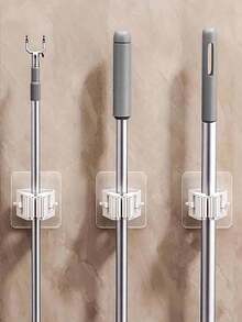 8/4pcs Hanging Mop Storage Rack With Locks, Bathroom Drill-Free Mop Clip Hanger Hooks, Plastic Broom Storage Rack, Wall-Mounted Mop And Broom Organizer Clips, Adhesive Mop Storage Rack, Multi-Function Tool Organizer Clips For Bedroom, Garden, Bathroom, Home, Dorm, Space-Saving Storage Holder, Cleaning Accessories, Household Tools - White - View 2