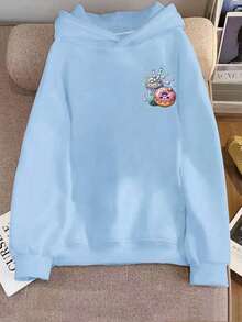 Teena Girl Milk Tea Donut Pattern Printed Warm Hooded Sweatshirt - Comfortable Long-Sleeved Casual Pullover, Machine Washable, Daily Essential, Loose Style, Suitable For Both Boy And Women, Street Style, Suitable For School, Vacation, Shopping, Sports And Other Occasions