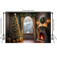 Horizontal Photographic Background For Photo Shoots Sublimated Fabric 3D Fireplace Garland Realistic Christmas Scene 2.20x1.50cm - FF-3255 - View 2