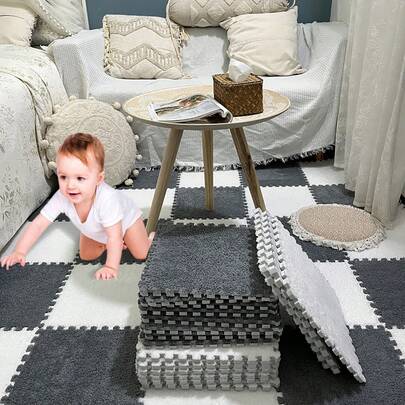 12pcs (6 Gray + 6 White) Foam Interlocking Mats Carpet For Room Bedroom Living Room Area Rug To Put Beside Bed To Soundproofing & Heat Insulation