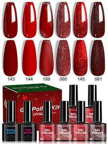 LIMEGIRL Set di smalti gel natalizi LIMEGIRL da 8 ml: 6 colori natalizi - verde, bordeaux, rosso, oro, argento. Set di smalti gel natalizi con base e top coat, adatto per donne e ragazze per arte di unghie, manicure, design unghie fai-da-te in salone