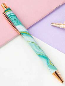 Pulpen Ballpoint Tombol Tekan Logam Marmer dengan Teks/Logo Kustom, Pola Cetak Transfer Panas, Pulpen Promosi Minimalis, Pulpen Membran Bunga Multi-Warna Kreatif, Dekorasi Kantor - MultiWarna - View 11