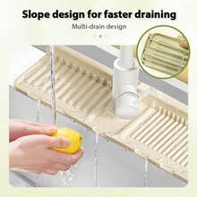 Faucet Mat For Kitchen Sink -17.5 X 5.5inch Drainage Pad, Faucet Drip Mat, Premium Silicone Splash Guard With Fast Drying Dish Soap Sponge Holder, Protective Sink Tray Ideal For Stone Sinks In Kitchen & Bathroom