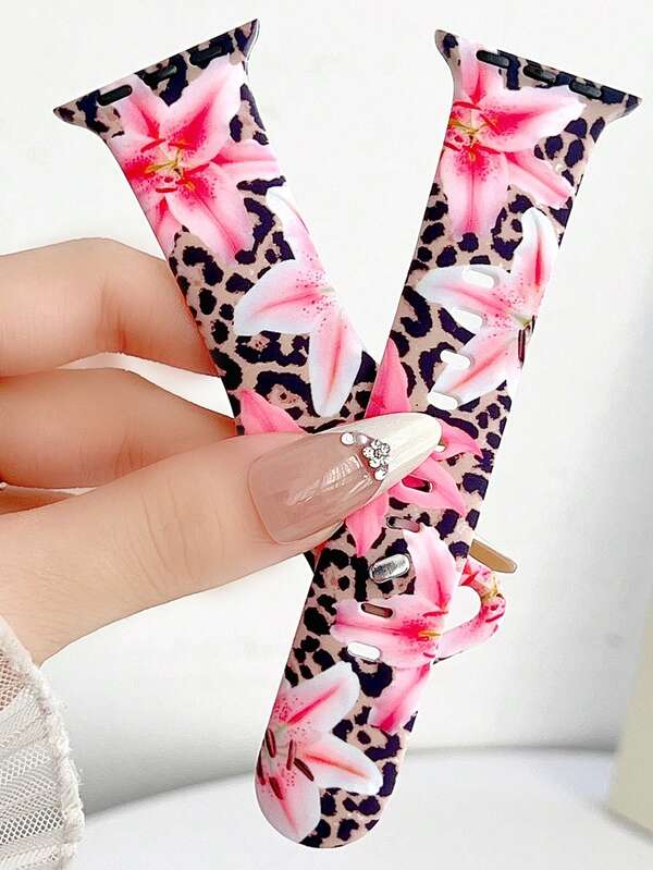 1pc Pink Butterfly, Lily Flower Print, Sexy Leopard Pattern Silicone Watch Bands Strap Compatible With Apple Watch Bands 40mm 44mm 38mm 41mm 42mm (S10)42mm 45mm (S10 46)Mm 49mm Wowen,Soft Silicone Sports Watch Strap Bands Compatible With Iwatch Series Ultra 2 S10 SE 9 8 7 SE 6 5 4 3 2 1,Fashion Accessories, Smart Watch Strap/Band, Halloween, Christmas, Valentine's Day Gifts