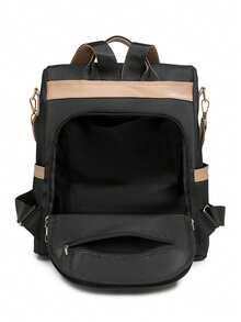 Fashion Women's Travel Backpack, Large Capacity Color Block Anti-Theft Laptop Backpack, Student Backpack, Streetwear Style - Black - View 8