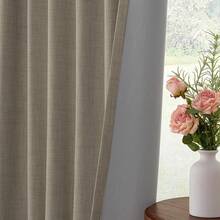 % Blackout Curtains Bedroom, 84 Inch Long Blackout Curtains, Clip Rings Linen Drapes, Thermal Insulated Room Darkening Living Room, 2 Panels - Beige, W50xL84, Bedroom Decor - 虛假的 - 查看 2
