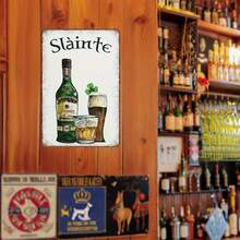 Vintage Irish Shamrock Whiskey Metal Wall Sign - Country Style Sláinte Bar Decoration, Suitable Man Cave, Bedroom, And Home - 2D Iron Art Design With Green Bottle And Glass Cup, Bedroom Decoration, Vintage Home Decor - 彩色 - 查看 6