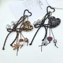 1 pièce Porte-clés pendentif en forme de cœur imprimé léopard en PU 3D, cordon de téléphone mignon, porte-clés, accessoire DIY pour portefeuille - Argent - Voir 4