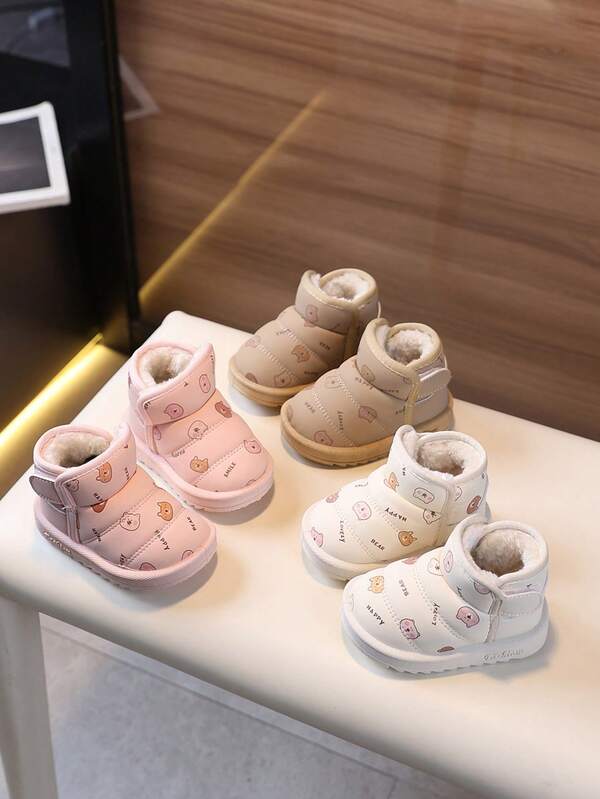 1 Pair Baby Snow Boots, Cute Toddler Winter Non-Slip Warm Plush Lined Waterproof Snow Boots For Little Kids