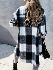 Women's Front Button Long Sleeve Plaid Minimalist Jacket, Casual Everyday Wear Fall Clothes Outfit Women's Plaid Shirt Jacket, Lightweight Outer Shirt, Y2K Back To School Celebration Casual Commute Checkered Button-Front Shirt, Casual Long Sleeve Turndown Collar Versatile Shirt, Suitable For Daily Casual, Outdoor, Vacation Wear, All Season  Active Wear Women   Summer  Gym Mujer  Gym Mujer  Workout Clothes For Women  Sweatshirts For Women  Women's All Season Clothes Women's Spring Clothes Women's Summer Clothes Women's Year Round Outfits Spring Fashion For Women Summer Fashion For Women - Xanh đậm - Xem 3