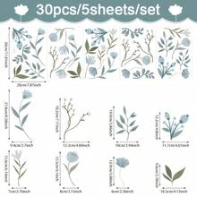 1 件北欧浅蓝色花卉墙贴，花卉植物家居装饰墙贴，可移除和可重复使用，温馨家居装饰贴纸，适用于卧室、客厅、厨房装饰，创意无粘性装饰贴纸 - 彩色 - 查看 13