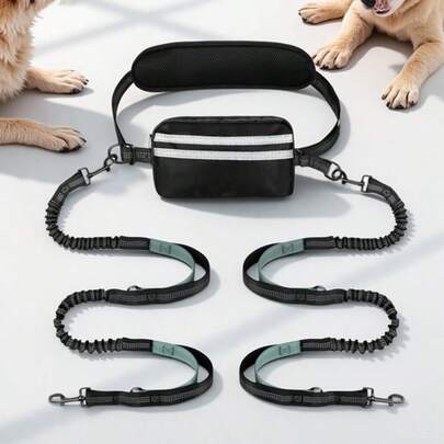 Hands-Free Dog Leash, 2-In-1 Pet Leash With Waist Pouch, Reflective Dog Walking Leash
